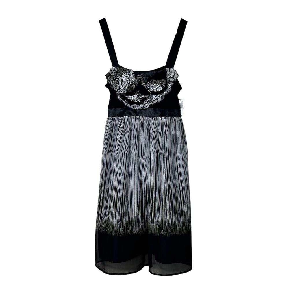 Burlapp NWT Dress Size M Y2K Babydoll Chiffon Floral‎ Botanical Sundress Black